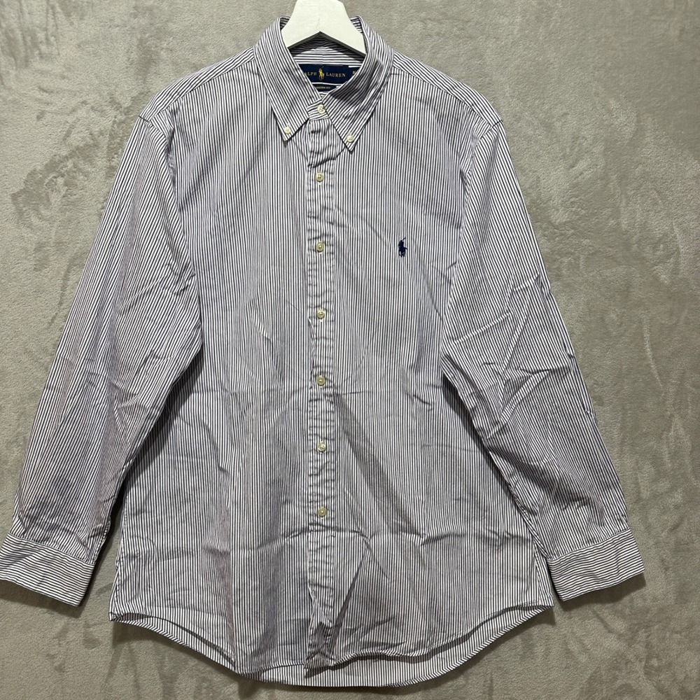 Ralph Lauren Custom Fit Striped Button Down Shirt Mens 16 32-33 Purple Cotton
